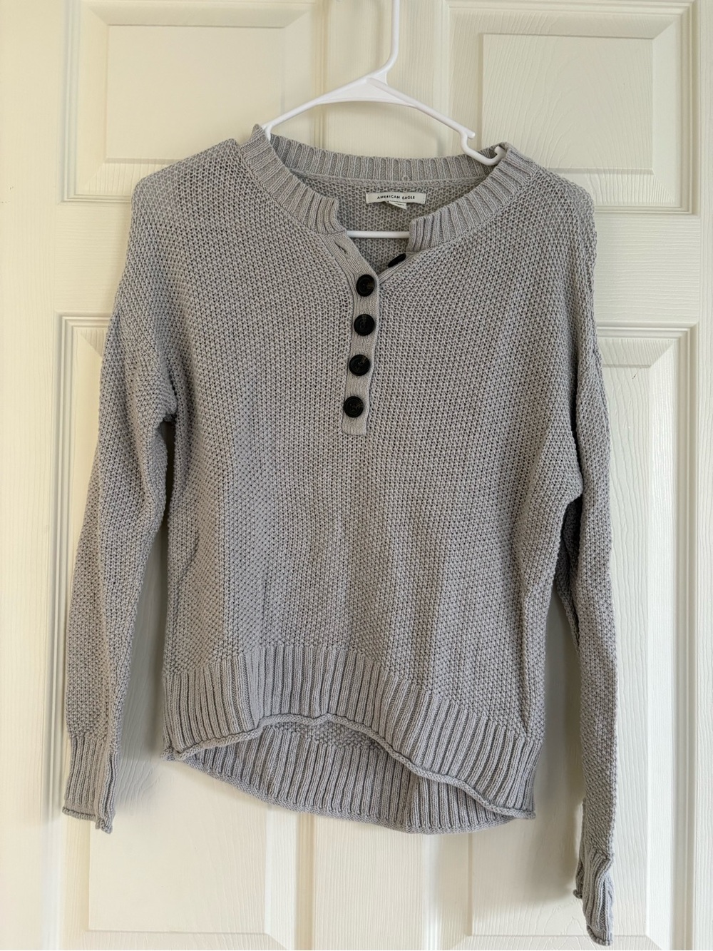 American Eagle Outfitters Light Gray Button Henley Sweater